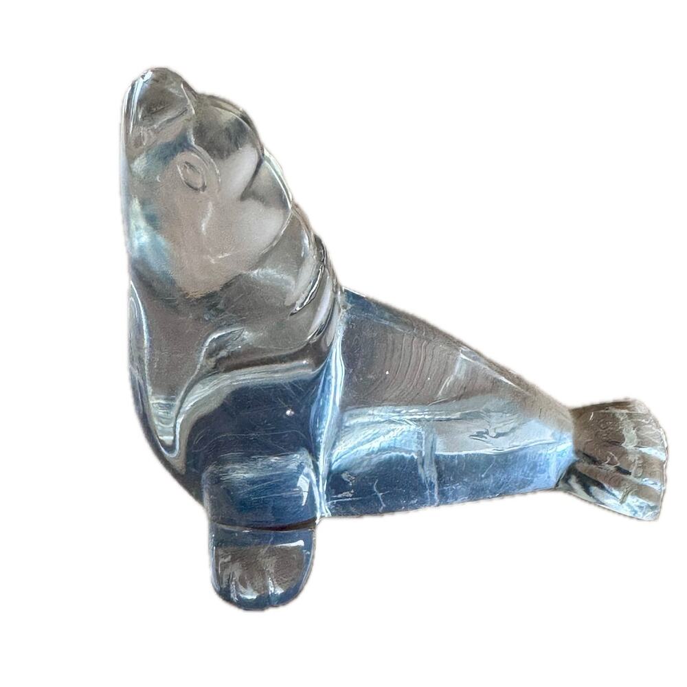 Vintage Clear Glass Seal Figurine Paperweight
